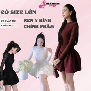 Đầm body dài tay tùng ngắn xòe, váy kiểu nữ ren sang chảnh đen trắng tôn dáng đi tiệc đi chơi mùa thu đông G975