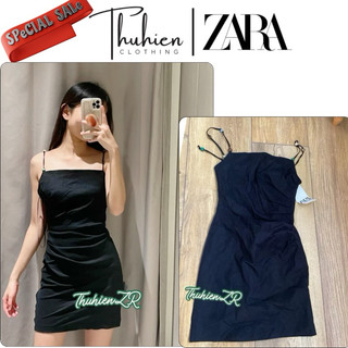 (Chính hãng size XS)Váy mini ZARA 4437/245/800 hai dây linen màu đen đính hạt lớn(kèm ảnh thật)
