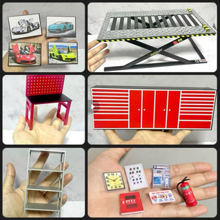 1/18 Mô hình nâng/bàn ghế/tủ kệ/figure phụ kiện garage showroom