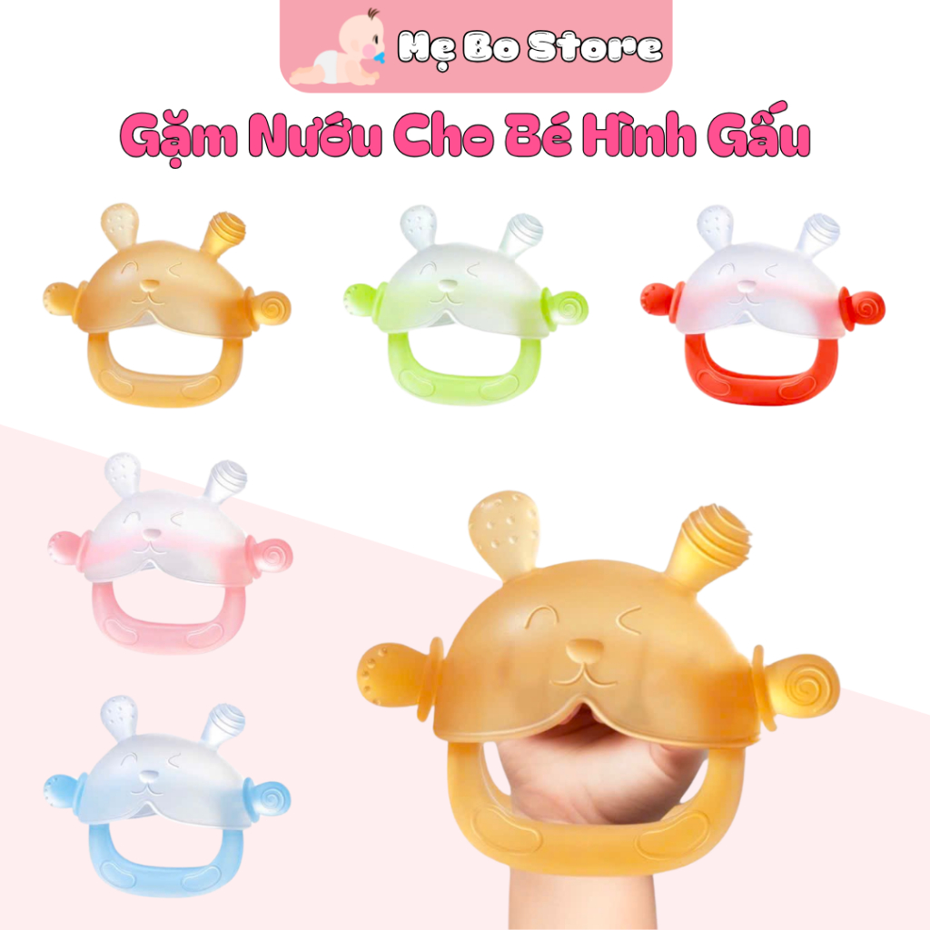 Gặm Nướu Cho Bé Hình Gấu, Gặm Nướu Cầm Tay Silicon Siêu Mềm Không Chứa BPA An Toàn Cho Bé