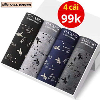 Sét 4 quần sịp đùi nam boxer vải thun cotton quần lót nam co dãn sịp đùi thấm hút kháng khuẩn PLAYBOY - Vua Boxer