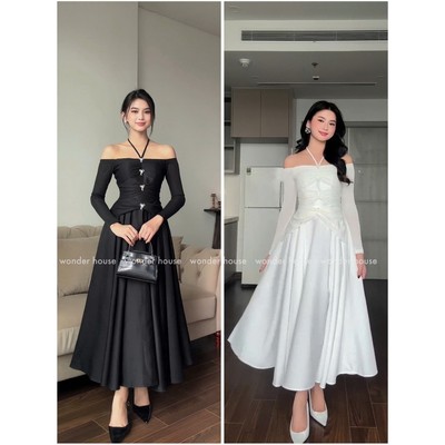 Casey Dress Wonderhouse Đầm dự tiệc rớt vai tay dài dáng dài xòe dự tiệc , dạo phố nữ tính sang trọng