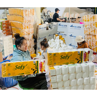 Giấy Vệ Sinh Sofy Vàng Gấu Trúc Cuộn 12 Quả + Bịch Giấy Rút 400 Tờ