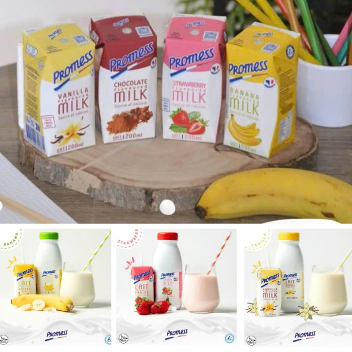 Date 1/2026 Thùng 24 Hộp 200ml Sữa Tươi Có Đường Vị Dâu-Chuối-Vani-Socola PROMESS Nhập Khẩu Pháp