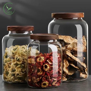 Hũ thuỷ tinh nắp gỗ 1000ml 2000ml Lọ thuỷ tinh đựng gia vị, trà, cà phê, thực phẩm, đồ khô Hộp thủy tinh nắp gỗ