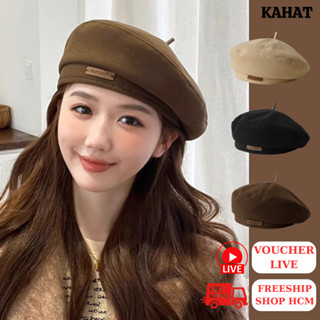 Mũ Beret Vải Dạ KAHAT, Mũ Nồi Nữ Thời Trang Hàn Quốc Cho Mùa Thu Đông Giúp Khuôn Mặt Nhỏ Gọn