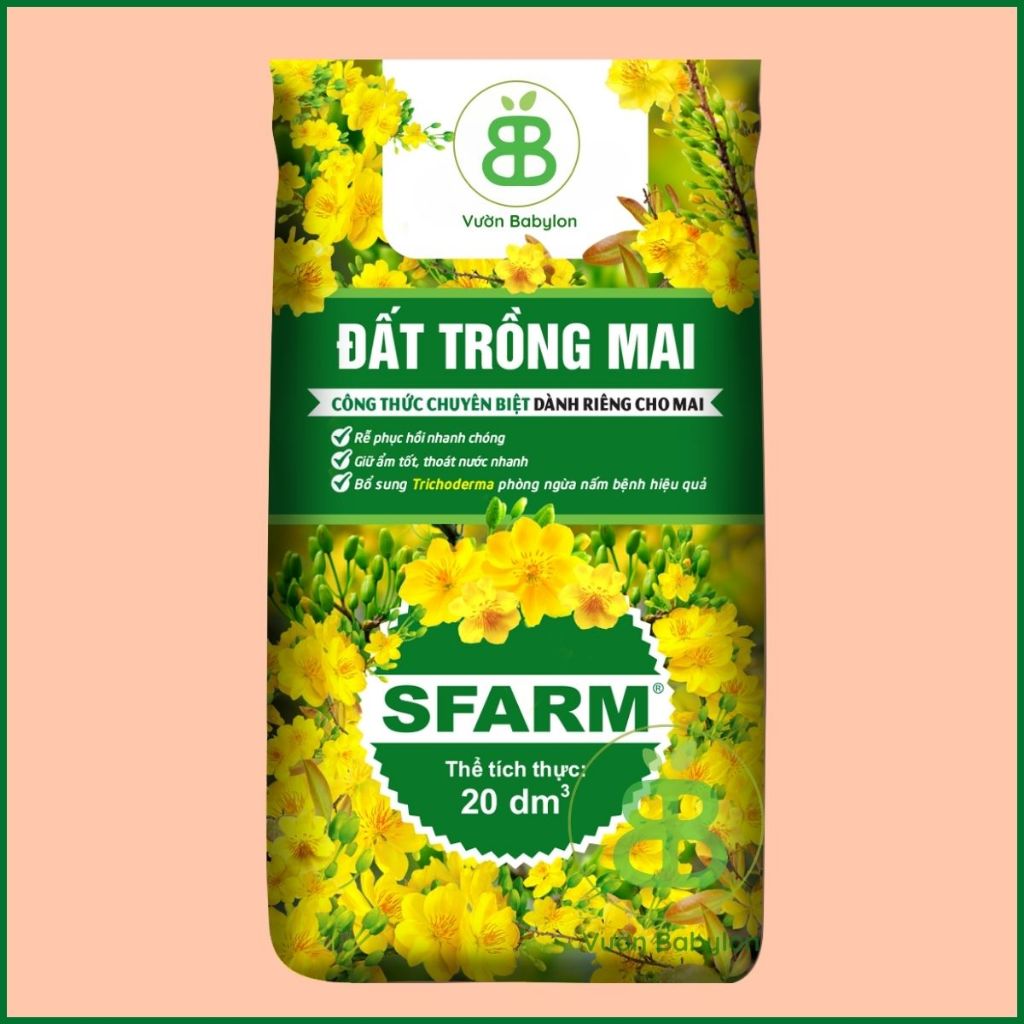 Đất Trồng Mai Sfarm, Đất cho mai vàng Lavamix Giàu Dinh Dưỡng, Hồi Phục, Phát Triển Rễ Vuonbabylon - Túi 20dm3 ~10kg