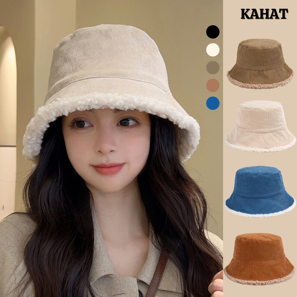  Mũ Bucket Lông Cừu KAHAT Mùa Thu Đông Giữ Ấm Và Dễ Thương Cho Nữ Đội 2 Mặt Giúp Tôn Dáng Mặt Nhỏ 