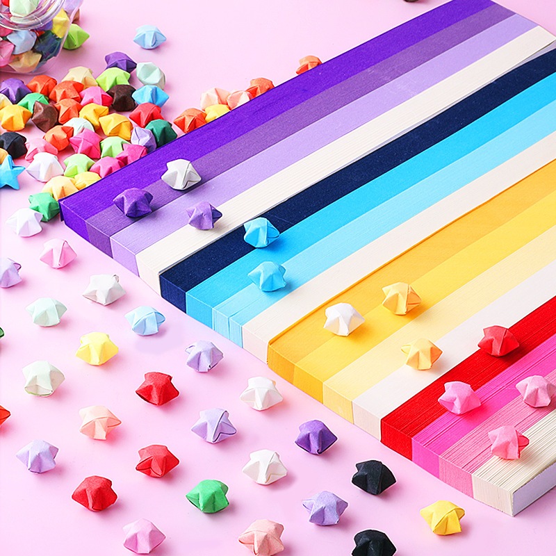 Giấy gấp sao 540 tờ bộ giấy xếp ngôi sao origami nhiều màu sáng tạo làm đồ thủ công handmade