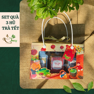   HOẢ TỐC  Set Quà Trà Tết thắt nơ 3 Hũ 200ml quà tặng người thương yêu - Giỏ Quà Tết tặng ông bà bố mẹ 