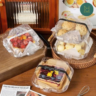 50 Hộp Nhựa Đựng Bánh Bento, Gato, Bánh Ngọt, Bông Lan, Phô Mai Cháy, Đựng Thực Phẩm Trong Suốt Nắp Gập