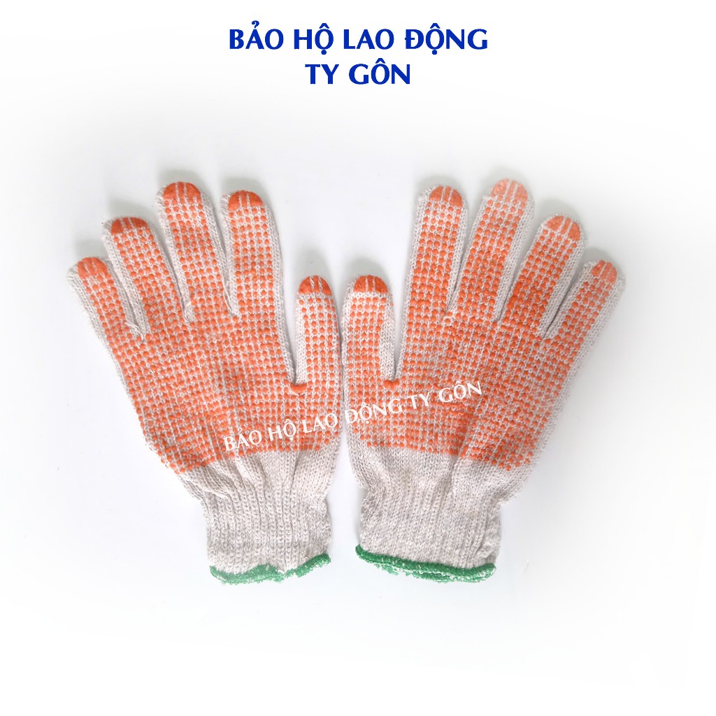 Găng tay len phủ hạt nhựa tăng độ bám dùng làm vườn, cơ khí, dọn vệ sinh