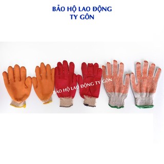 Găng tay len phủ hạt nhựa tăng độ bám dùng làm vườn, cơ khí, dọn vệ sinh