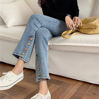 Quần jean nữ gấu cúc lưng cao màu xanh ống đứng dễ phối đồ loại 1 đủ size hàng Quảng Châu phong cách ulzzang