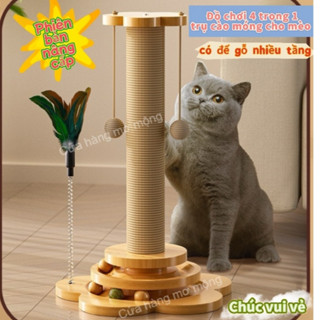 Cây cào móng mèo kèm lông vũ Đồ chơi cho mèo Trụ cào móng cho mèo Gỗ Chắc Chắn Bàn Xoay Hỗ trợ xả stress giảm
