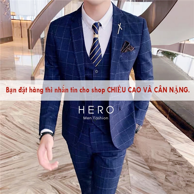 Bộ Vest Nam Cao Cấp Kẻ Caro màu Xanh, Suit Nam Cao Cấp