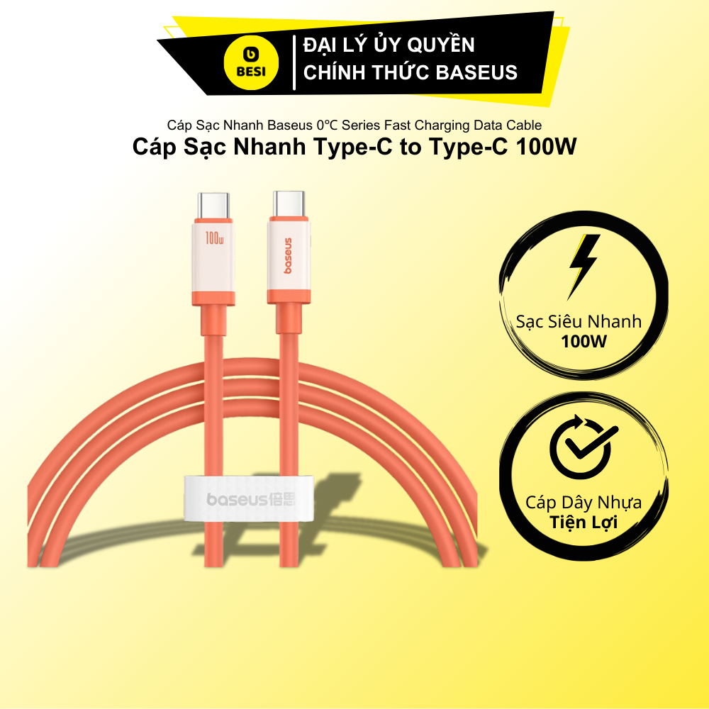 Cáp Sạc Nhanh Baseus 0°C PD 100W Type-C to Type-C | Tích Hợp Chip E-Marker, Sạc Laptop An Toàn