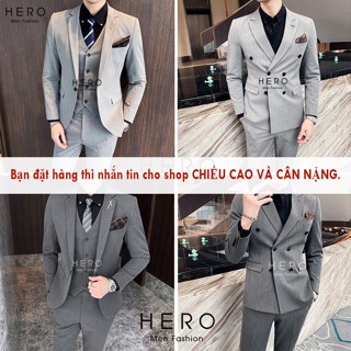 Bộ Vest Nam Hàn Quốc Màu Ghi Xám, Bộ Suit Nam Chất Vải Sịn, Fom Ôm Đẹp