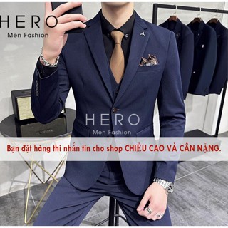 Bộ Vest Nam Cao Cấp Hàn Quốc 2 Khuy Màu Xanh Than, Bộ Suit Nam Thanh Niên 2 Cúc chất vải dày dặn.