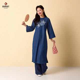  Áo Dài Jeans Nữ GENVIET JEANS Dáng Suông Tay Loe Lửng Thuê Họa Tiết Diện Tết Du Xuân 2025 W241.G.TT6224J08826 