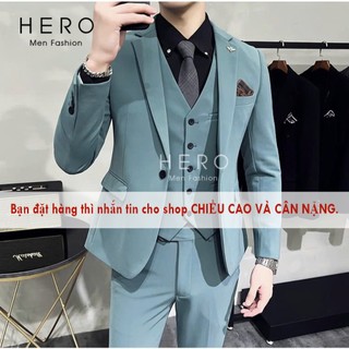 Bộ Vest Nam Cao Cấp Màu Xanh Lá, Bộ Suit Nam Hàn Quốc Vải Sịn.