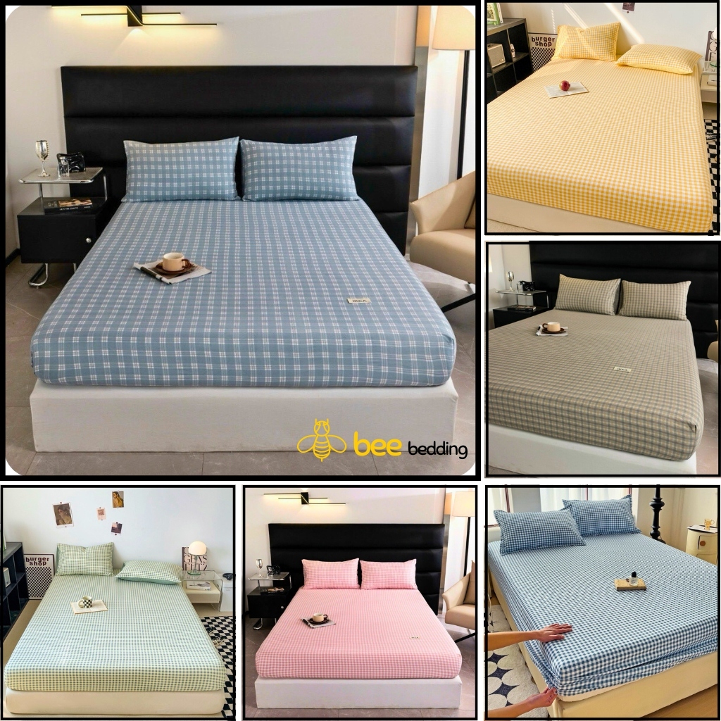 Bộ ga gối 3 món Cotton Đũi Kẻ 1m2, 1m4, 1m5, 1m6, 1m8 x2m Phong cách basic hàn quốc chất liệu thoáng mát