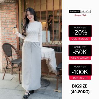 Chân váy nữ BIGSIZE Banamo Sài Gòn chân váy nỉ dáng dài cạp chun có dây rút xẻ tà sau túi siêu xinh 511