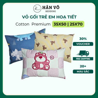 Vỏ gối NẰM gối ÔM trẻ em Cotton cao cấp HÂN VÕ 35x50 25x70 họa tiết, an toàn cho da bé
