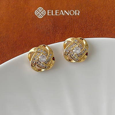Bông tai nữ chuôi bạc 925 Eleanor Accessories viền xoắn đính đá phụ kiện trang sức khuyên tai 9290