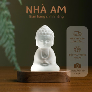 Tượng phật A Di Đà trong suốt bằng thủy tinh TẶNG đế gỗ và miếng dính đặt bàn làm việc, taplo xe ô tô Nhà Am