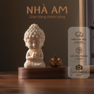 Tượng phật bằng gốm TẶNG đế gỗ và lư đặt bàn làm việc, taplo xe ô tô Nhà Am TẶNG KÈM miếng dính
