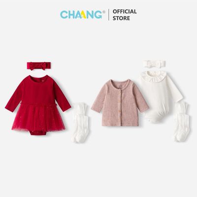 [CHAANG 0-6M] Set Cardigan body cổ bèo Chaang Holiday hồng cho bé gái