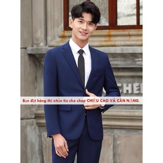 Bộ vest nam cao cấp 2 khuy màu xanh, Bộ suit cao cấp 2 cúc chất vải sịn