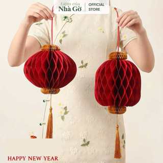 Đèn lồng treo cửa màu đỏ 2025 Nhà Gờ có móc treo họa tiết hoa đào tiện lợi trang trí PKTET25M2