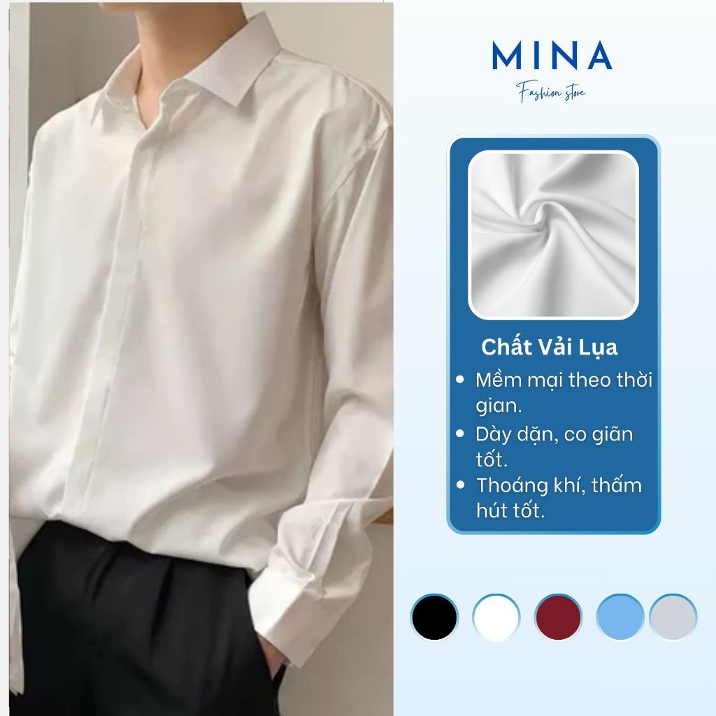 Áo Sơ Mi Nam Tay Dài Trơn Mina Fashion Nhiều Màu Form Rộng Unisex Vải Lụa Cao Cấp Phong Cách Công Sở Hàn Quốc 1006 | BigBuy360 - bigbuy360.vn
