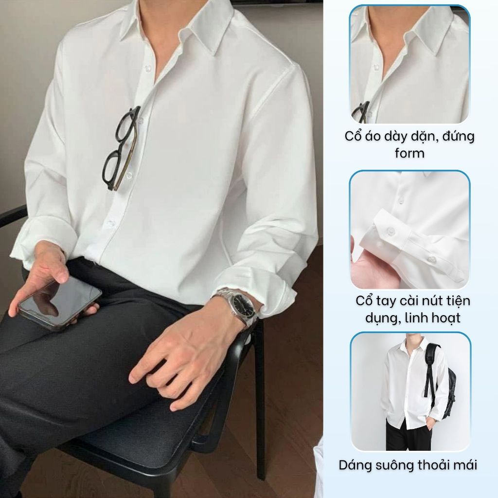 Áo Sơ Mi Nam Tay Dài Trơn Mina Fashion Nhiều Màu Form Rộng Unisex Vải Lụa Cao Cấp Phong Cách Công Sở Hàn Quốc 1006 | BigBuy360 - bigbuy360.vn