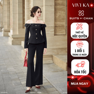  Set đồ nữ Áo trễ vai phối ren và nút Quần dài ống loe - SUITS BY CHAN SCAO00058 SCQD00046noel giáng sinh 