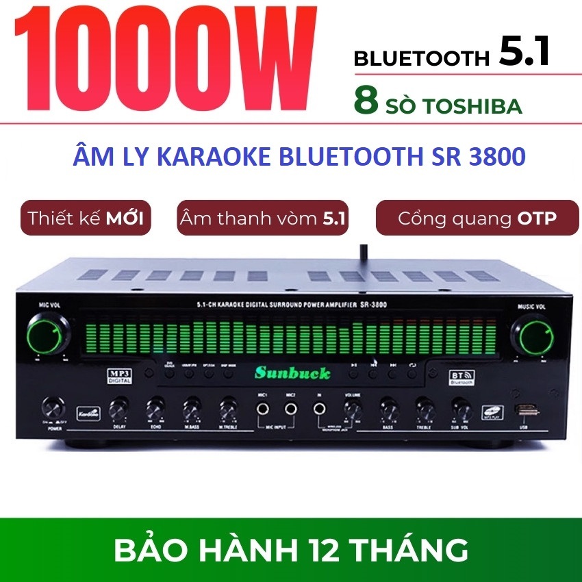 Amply Karaoke Bluetooth Sunbuck SR 3800, Âm Ly Karaoke   Gia Đình, Amply 5.1 Công Suất Đỉnh 1000W, Â