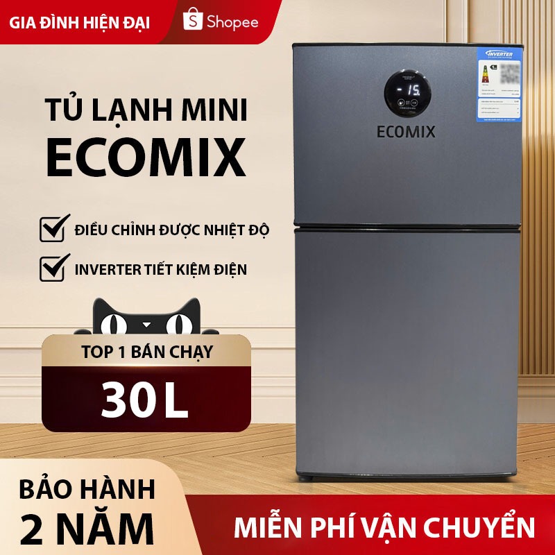 Tủ lạnh mini ECOMIX 2 ngăn đá ngăn mát 30L có màn hình led điều chỉnh nhiệt độ  - bảo hành 2 năm