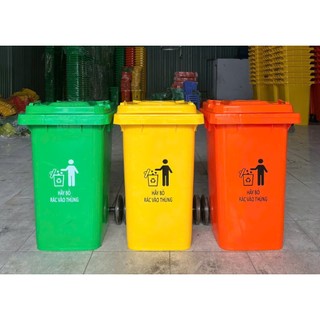  GIAO TOÀN QUỐC- Thùng rác công nghiệp 100L  3 màu: vàng xanh lá cam  - KT 470 x 350 x 765 mm 