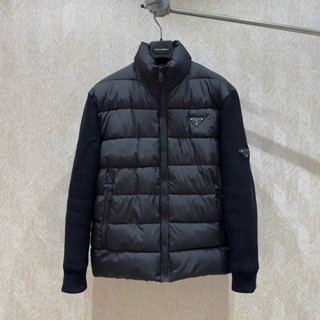  Áo khoác phao cổ trụ nam nữ PB thân trần ngang thêu logo tam giác kim loại phối tay len dệt basic AK241P 