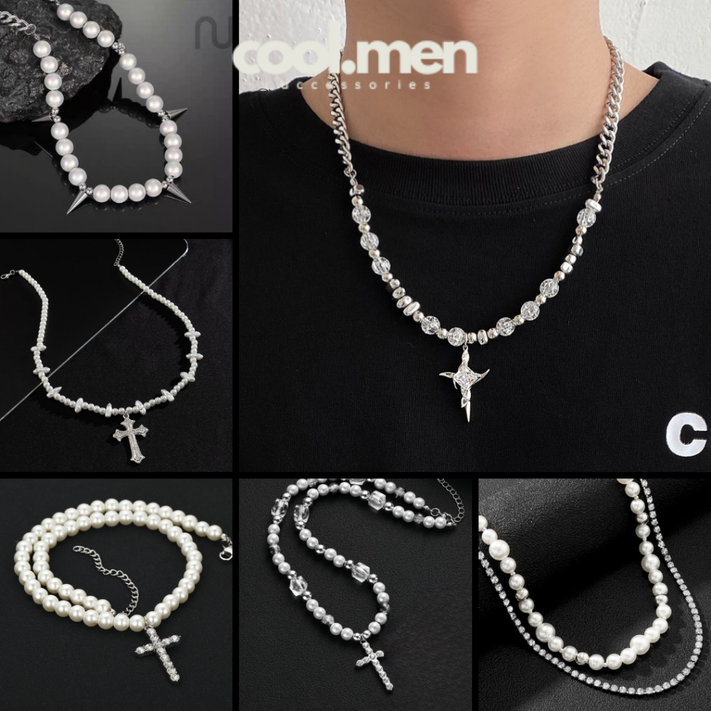 Vòng Cổ Ngọc Trai Nhân Tạo Kiểu Dáng Hiphop Cá Tính Unisex Dành Cho Nam và Nữ Dây Chuyền Ngọc Trai P