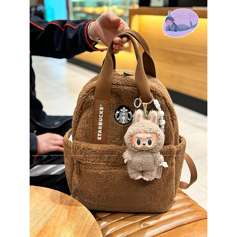 [Authentic] STARBUCKS TAIWAN BALO DỄ THƯƠNG FURRY BROWN BAG