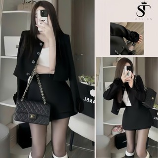  Set Bộ Vest phối tay hoa Khuy đính hoa đá + quần giả váy hàng QC 2 lớp - ST DESIGN- B02 