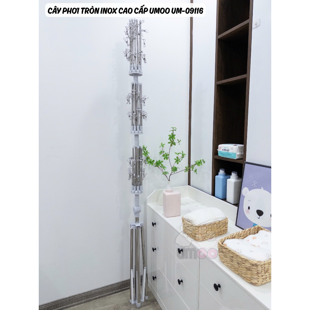 CÂY PHƠI ĐỒ ĐA NĂNG INOX ( 60 kẹp) Umoo - UM 09116