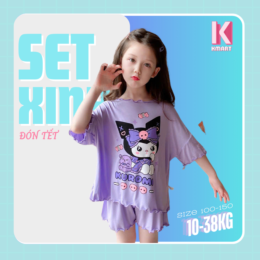 Đồ bộ bé gái cotton 4 chiều bé gái họa tiết dễ thương KMART - KM09