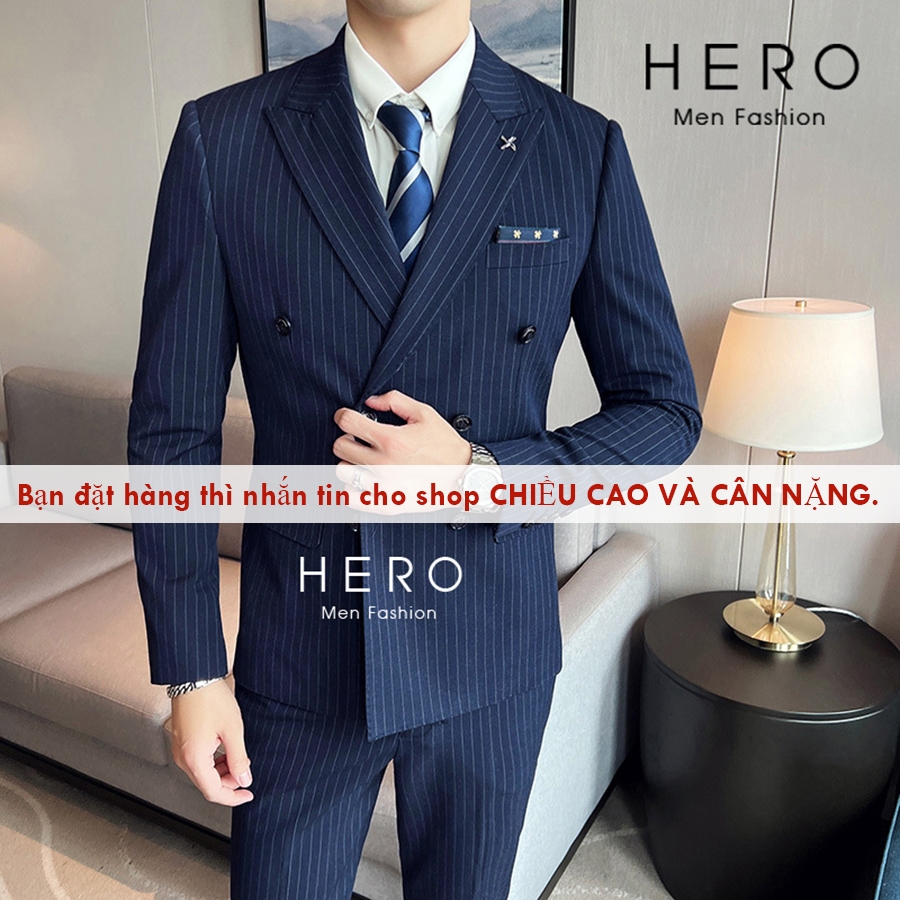Vest Nam Hàn Quốc Kẻ Sọc, Bộ Vest Nam Kẻ Sọc Xanh Than, Suit Nam, Bộ Suit Nam Chất vải sịn