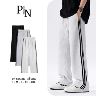  Quần Dài Ống Rộng Unisex PN STORE Vải Nỉ Cotton Thiết Kế 3 Sọc Kèm Dây Rút Gấu Q3S 