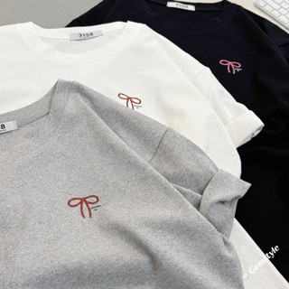 Áo thun 3158 NƠ Ribbon mới,chất cotton khô thoáng mát, form rộng basic dễ mix đồ dưới < 60kg