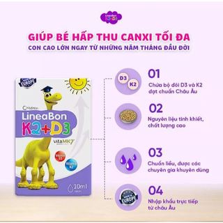 Lineabon K2D3 - Vitamin giúp bé tăng chiều cao, hấp thụ canxi tối đa (10ml)